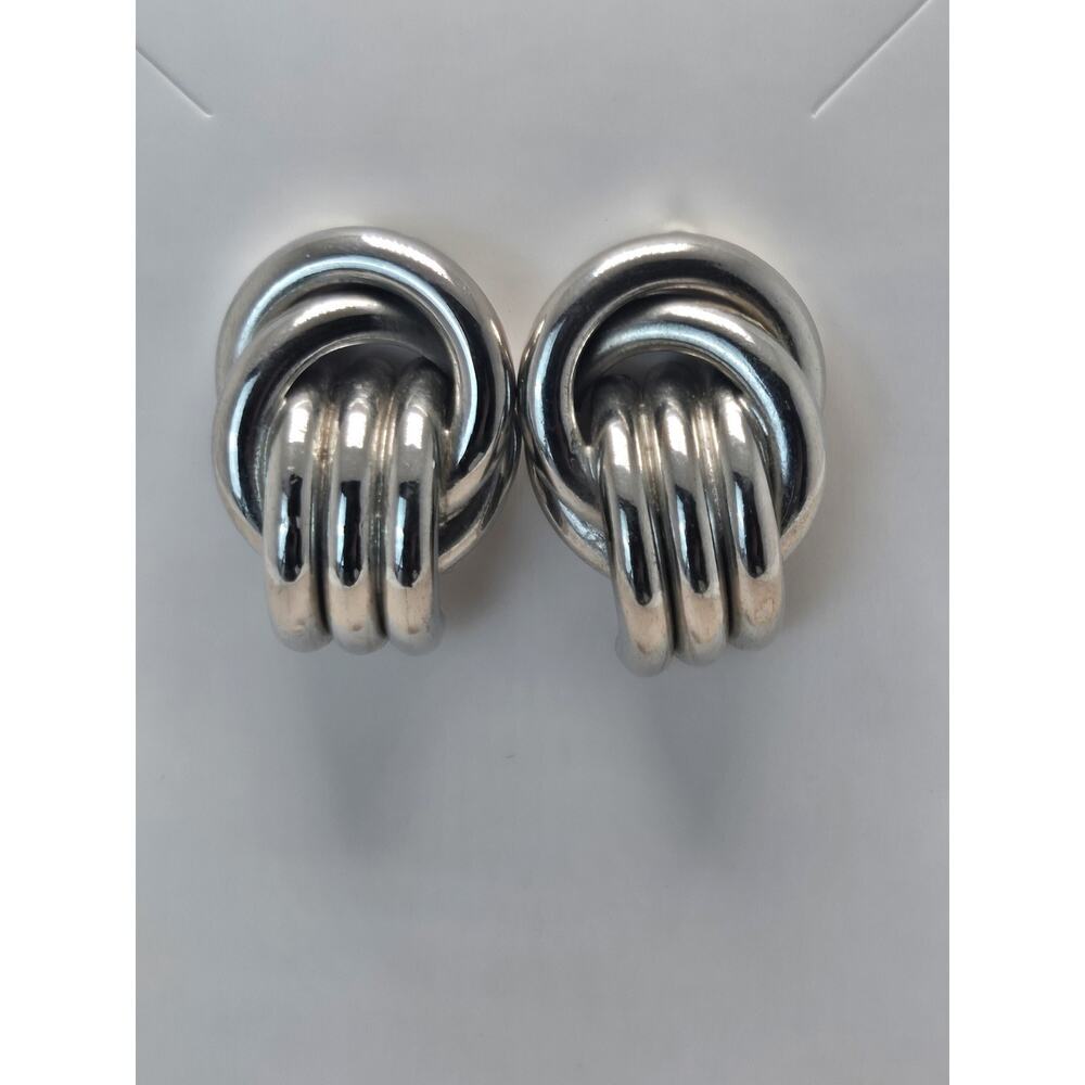 Silvertone Looped Rings Pierced Earrings